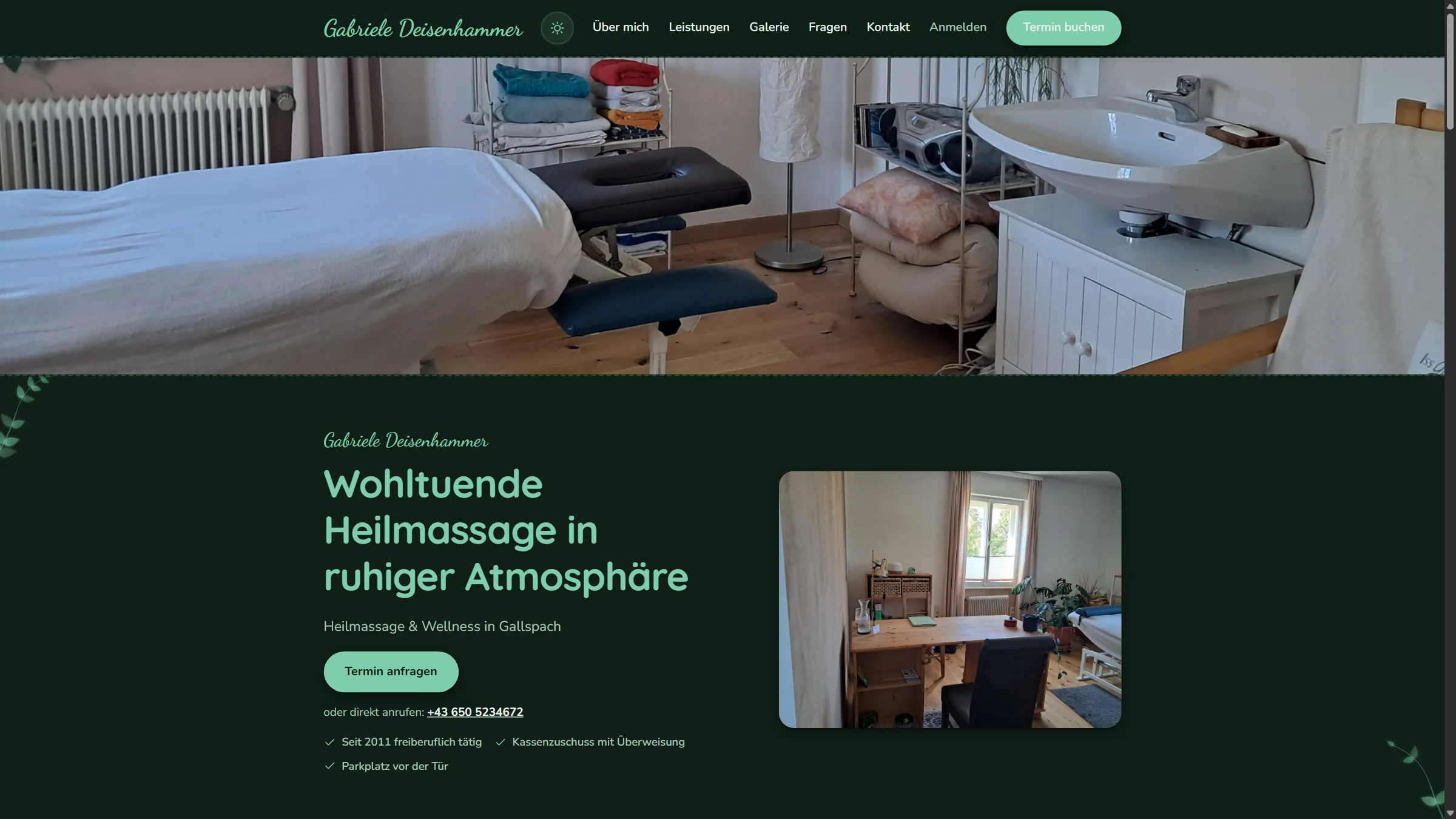 Heilmassage Gabriele Deisenhammer — moderne Praxis-Website mit 2-Stufen-Online-Terminbuchung und eigenem Admin-Dashboard in Gallspach (OÖ).