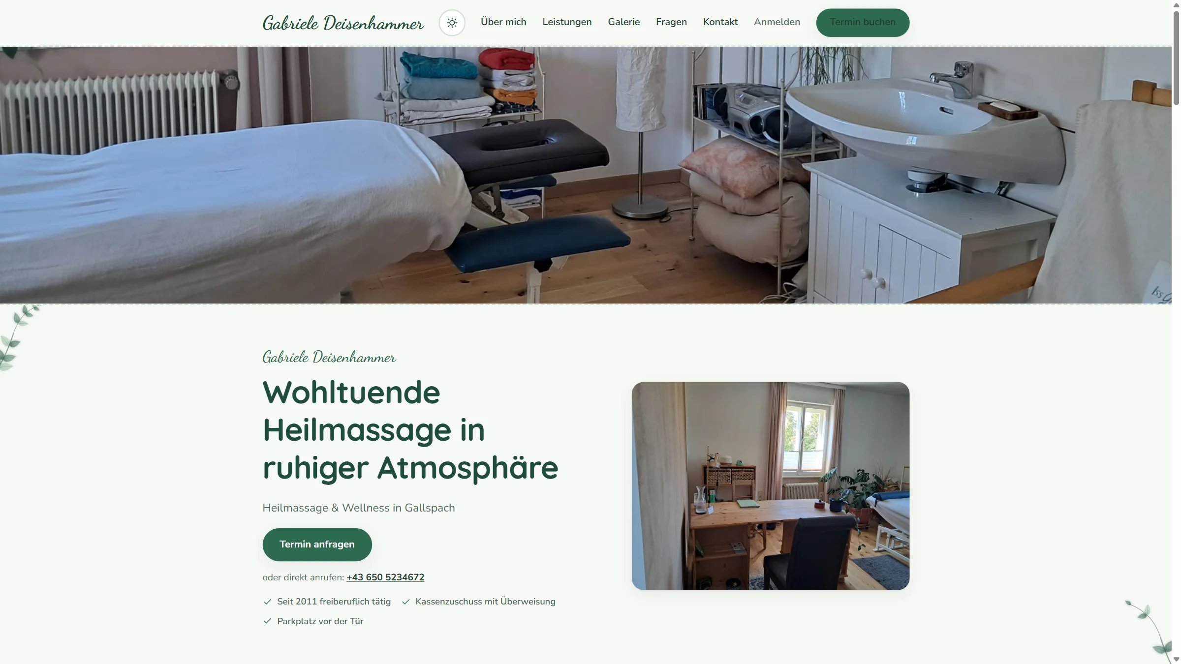 Heilmassage Gabriele Deisenhammer — moderne Praxis-Website mit 2-Stufen-Online-Terminbuchung und eigenem Admin-Dashboard in Gallspach (OÖ).